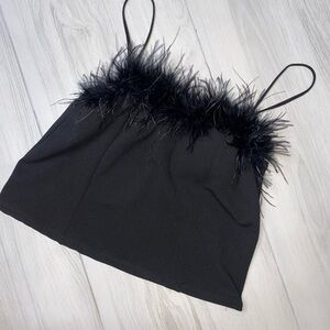 Black Feather Trim Cami Top